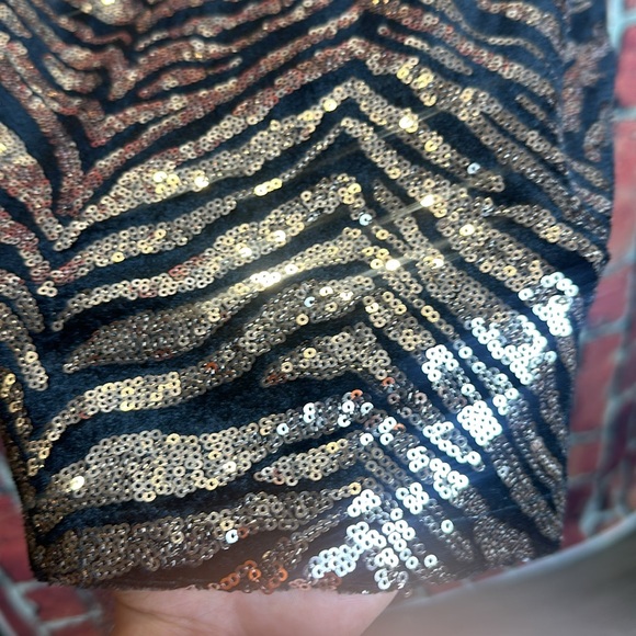 DOLLS KILL MOTEL SEQUIN TIGER STRIPE BLACK VELVET & GOLD MINI DRESS size Small - Picture 9 of 15